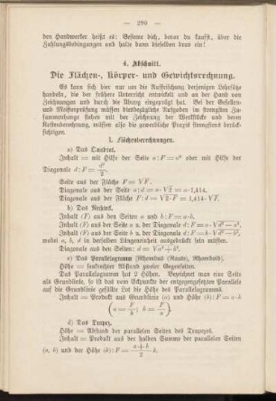 4. Abschnitt. Die Flächen-, Körper- und Gewichtsrechnung.