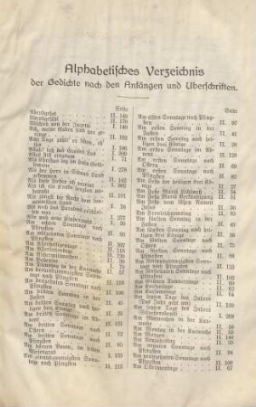 Alphabetisches Verzeichnis der Gedichte nach den Anfängen und Überschriften