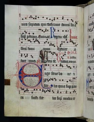 Fleuronné-Initiale (Commune sanctorum): E(uge serve bone fidelis)