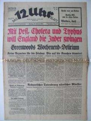 Berliner Tageszeitung "Das 12 Uhr Blatt" u.a. über Unruhen im britischen Kolonialreich