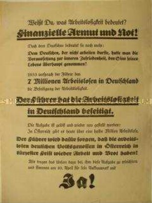 Flugblatt zur Abstimmung über den "Anschluss" Österreichs und zu den Reichstagswahlen vom 10.04.1938