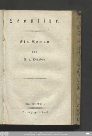 Zweiter Theil: Leontine : ein Roman