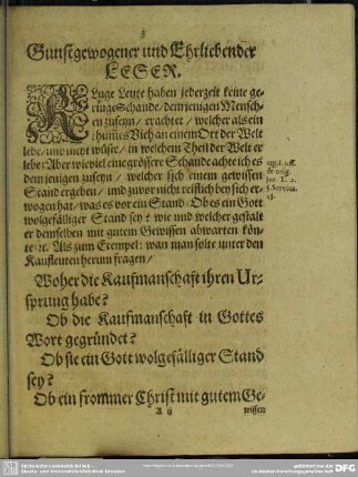 Gunstgewogener und Ehrliebender Leser