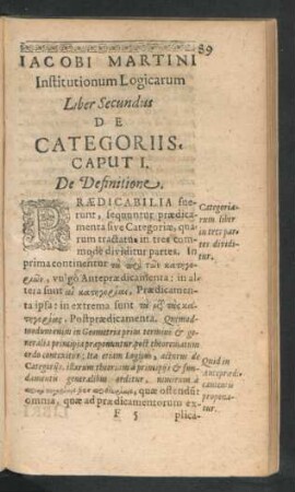 Liber Secundus. De Categoriis.