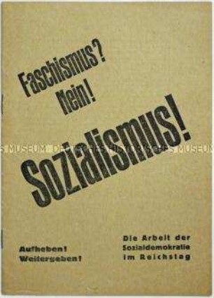 Propagandaschrift der SPD gegen die faschistische Gefahr