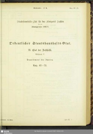II. Etat der Zuschüsse. Abschnitt F. Departement des Innern. Kap. 42-72