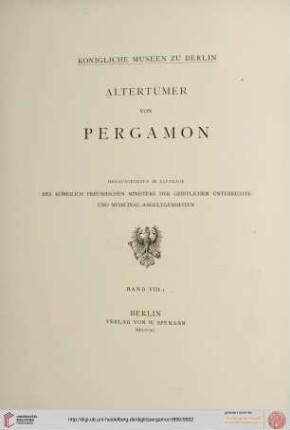 Band VIII, Band 1: Altertümer von Pergamon: Die Inschriften von Pergamon