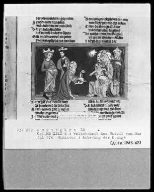 Weltchronik - Bruder Philipp — ---, Folio 256recto-342verso---, Folio 256recto-342versoAnbetung der Könige, Folio 274recto