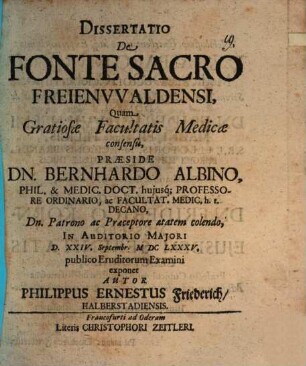 Diss. de fonte sacro Freienwaldensi