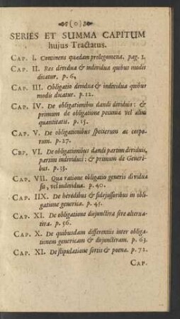 Series Et Summa Capitum huius Tractatus
