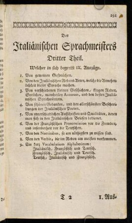 291-488, Des Italiaenischen Sprachmeisters Dritter Theil.