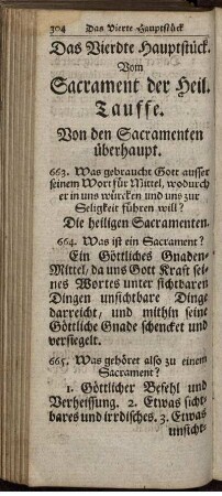 Das Vierdte Hauptstück Vom Sacrament der Heil. Tauffe. Von den Sacramenten überhaupt.