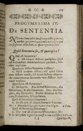 Progymnasma IV. De Sententia. - Progymnasma [VI.] De Loco Communi, Destructione Et Confirmatione.