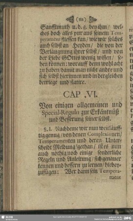 Cap. VI. Von einigen allgemeinen und Special-Reguln zur Erkäntnüß und Besserung seiner selbst