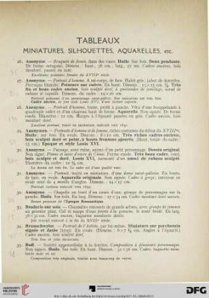Tableaux miniatures, Silhouettes, Aquarelles, etc. (Nr. 26-76)