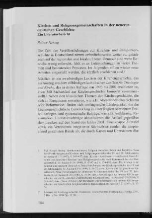 Kirchen und Religionsgemeinschaften in der neueren deutschen Geschichte : Ein Literaturbericht