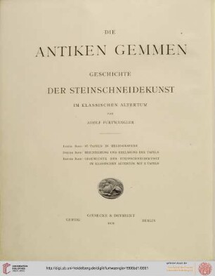 Band 1: Die antiken Gemmen: Geschichte der Steinschneidekunst im Klassischen Altertum: Tafeln