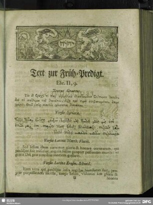 [Früh-Predigt. Ebr. II, 9]