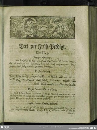 [Früh-Predigt. Ebr. II, 9]