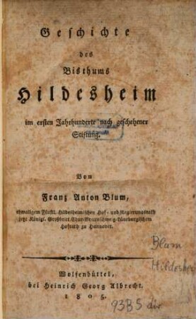 Geschichte des Bisthums Hildesheim