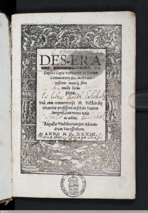 Des. Erasmi Roterodami, De Duplici Copia Verborum ac Rerum : Commentarij duo; formulis locupletati