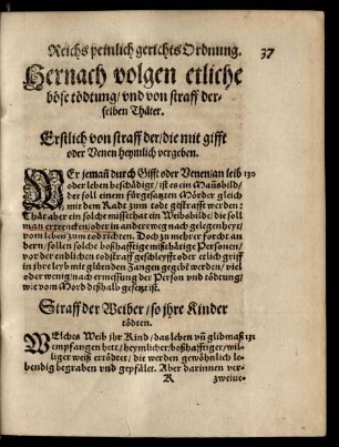 Hernach volgen etliche böse tödtung/ und von straff der derselben Thäter.