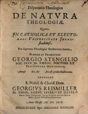 Disputatio Theologica De Natvra Theologiae