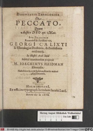 Disputatio Theologica De Peccato