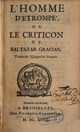 L' homme détrompé, ou le criticon : traduit de l'Espagnol en François
