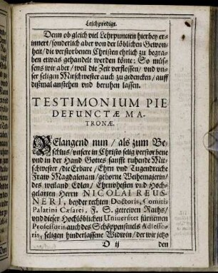 Testimonium Pie Defunctæ Matronæ.