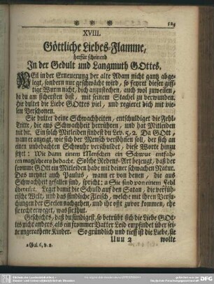XVIII. Göttliche Liebes-Flamme, herfür scheinend In der Geduld und Langmuth Gottes