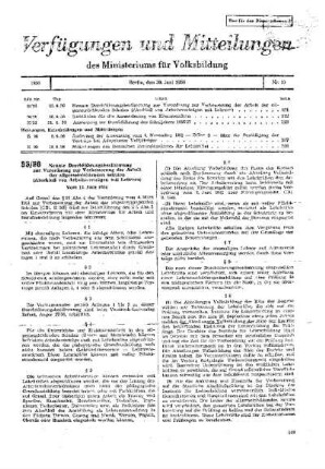 Neunte Durchführungsbestimmung zur Verordnung zur Verbesserung der Arbeit der allgemeinbildenden Schulen (Abschluß von Arbeitsverträgen mit Lehrern) : 33/56 vom 13. Juni 1956