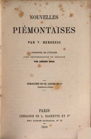 Nouvelles Piémontaises : Traduites de l'Italien avec l'autorisation de l'auteur par Amédée Roux