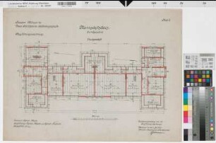 Münster (Münster) Trainkaserne Mannschaftshaus (3.u.4. Eskadron) Bl. 6 Grundriß Dachgeschoß (1912)1917 1 : 100 50 x 67 Farb. Druck Regierungsbaumeister Maschke Hochbauamt Münster