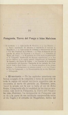 IV. Patagonia, Tierra del Fuego e Islas Malvinas