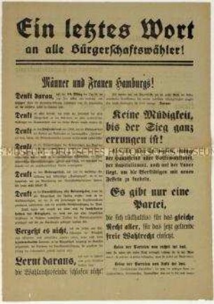 Sonderdruck der SPD zur Bürgerschaftswahl in Hamburg 1919