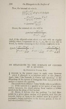 On bitangents to the surface of centres of a quadric.