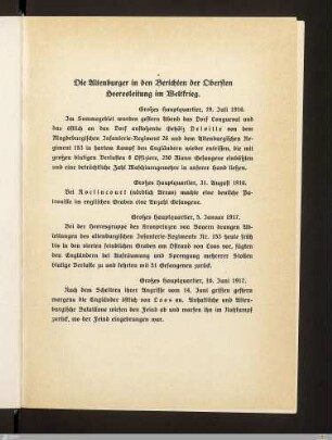 Die Altenburger in den Berichten der Obersten Heeresleitung im Weltkrieg