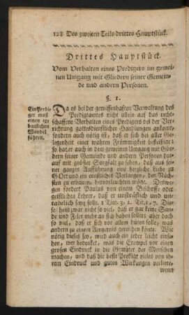 Drittes Hauptstück. Vom Verhalten eines Predigers im gemeinen Umgang mit Gliedern seiner Gemeinde und anderen Personen