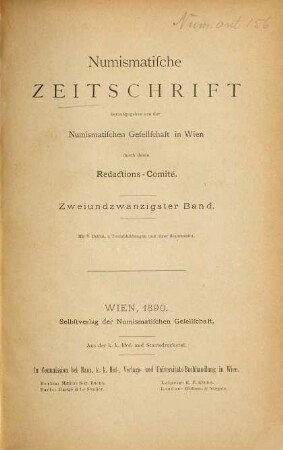 Numismatische Zeitschrift. 22. 1890