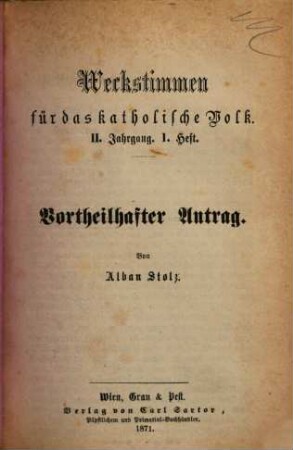 Weckstimmen für das katholische Volk. 2. 1871, Nr. 1 - 5