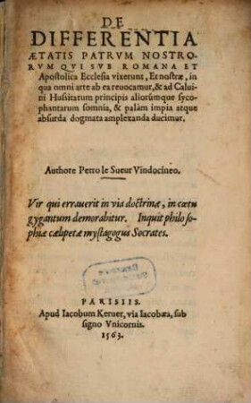 De differentia aetatis patrum nostrorum ... et nostrae