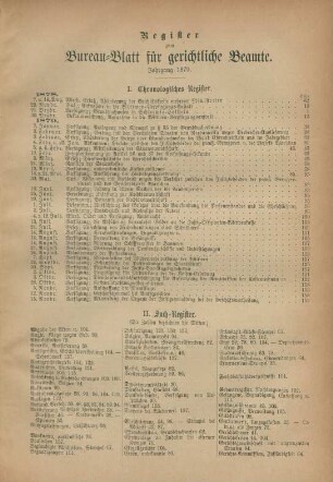 Register zum Bureau-Blatt für gerichtliche Beamte. Jahrgang 1879