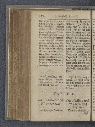 Fable II. La corneille qui se panade. Die Krähe / welche sich prächtig ausgeputztet.