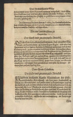 Wie man Landtrechten zu klagen sey. Der fünff und zwaintzigiste Artickel.