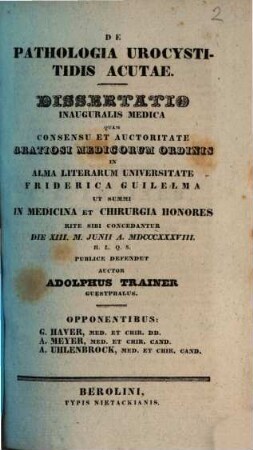 De pathologia urocystitidis acutae : diss. inaug. med.