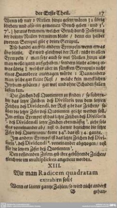 XIII. Wie man Radicem quadratam extrahirn soll?