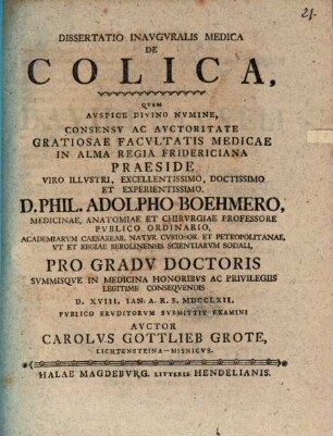 Diss. inaug. med. de colica