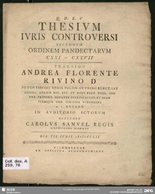 Thesium Iuris Controversi Secundum Ordinem Pandectarum CXXI - CXXVII