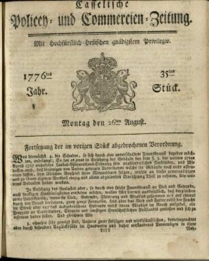 35tes Stueck, Montag den 26ten August 1776